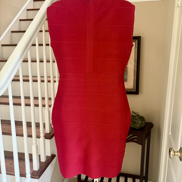 Cache Lipstick Red Fitted Bandage Cocktail Dress V Neck Sleeveless Size L - Picture 4 of 4